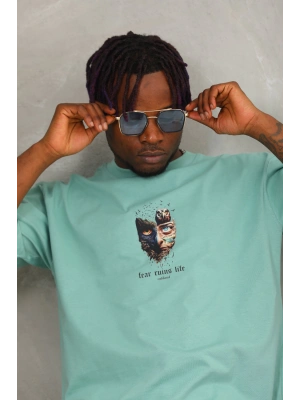 Toptan Oversize Tişört - Yüz ve Kuşlar