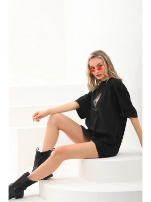 Toptan Oversize Tişört - Yüz ve Kuşlar