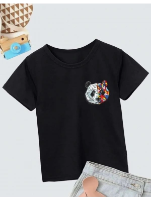 Unisex Çocuk Baskılı T-Shirt - Siyah