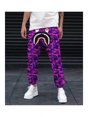 Unisex Pubg Bape x Shark Eşofman Altı - Mor