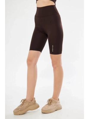 Yüksek Bel Biker Sporcu Şort - Kahve