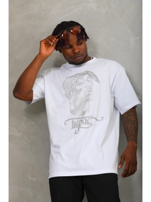 Toptan Oversize Taşlı Tişört - Tupac