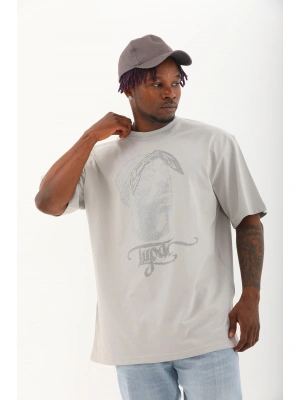 Toptan Oversize Taşlı Tişört - Tupac