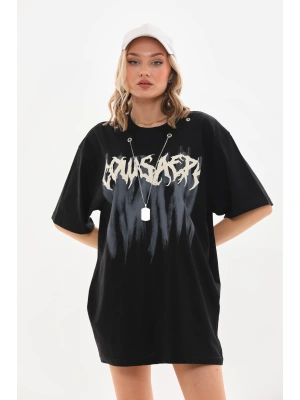 Toptan Oversize Tişört - Çelik Zincir Kolyeli Cowsaery