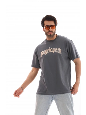 Toptan Oversize Tişört - Psychopath Nakışlı Özel Aplike Desenli