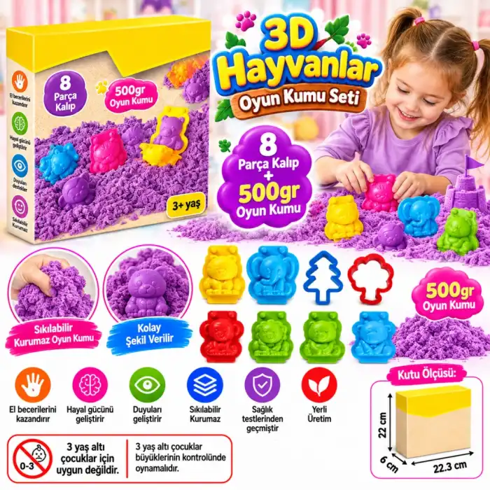 03612 3D Hayvanlar Kum Seti 500 gr / +3 yaş