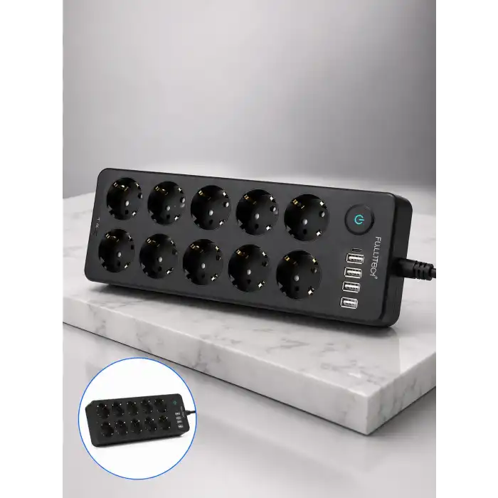 10 Prizli USB Destekli Çoklu Priz Type-C Şarj Girişli Güvenli Güç Ünitesi