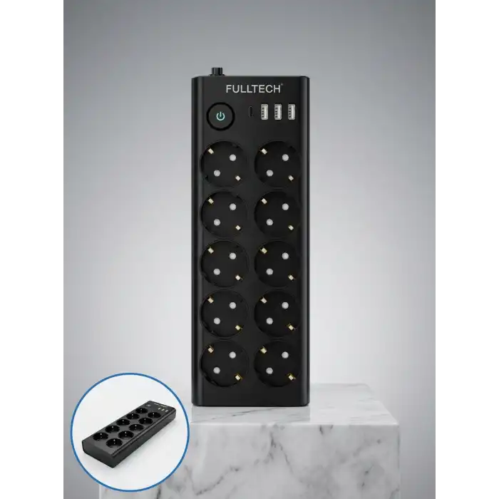 10 Prizli USB Destekli Çoklu Priz Type-C Şarj Girişli Güvenli Güç Ünitesi