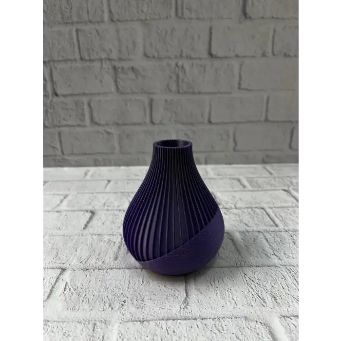 11 cm Mor Minimal Çizgili Vazo Masa Üstü Şık Dekor Objesi
