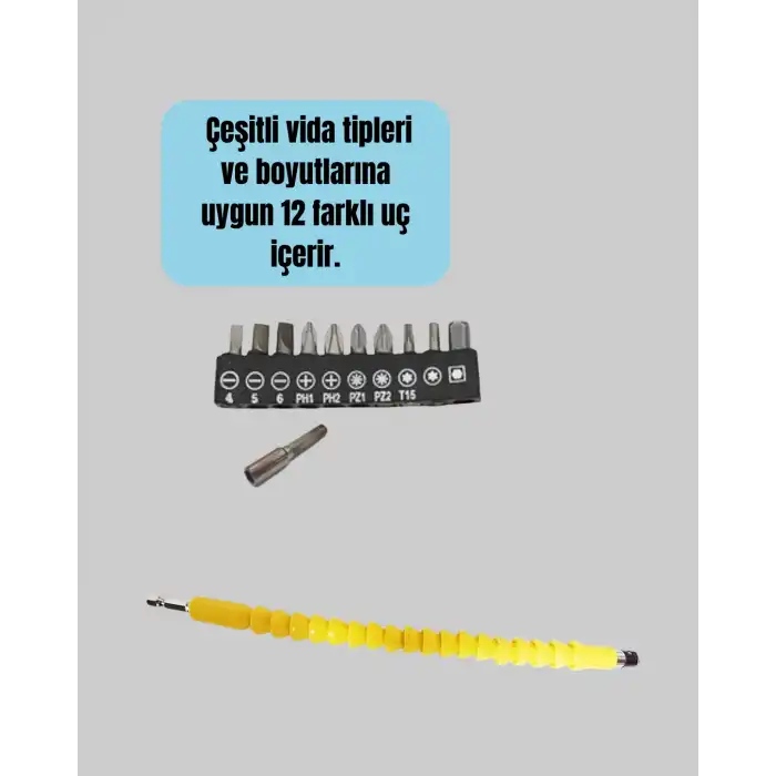 12 Parça Vidalama Uç Seti Akrobat Tasarım Dayanıklı Metal