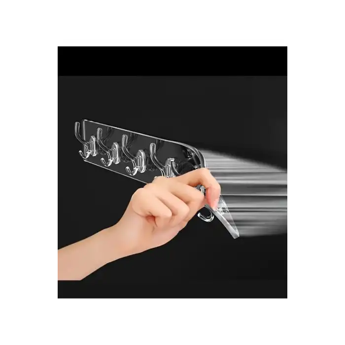 2 Adet Kendinden Yapışkanlı Güçlü Şeffaf 5li Askılık - Kapı Arkası Mutfak Duvar Banyo