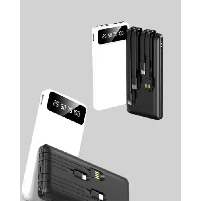 20.000mAh PD Powerbank LED Işık LCD Ekran Dahili Kablo Çoklu Giriş Yeni Nesil