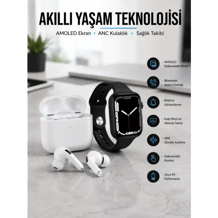2025 Model Akıllı Saat ve Yeni Nesil Pro Bluetooth Kulaklık TWS Yüksek Ses Kaliteli