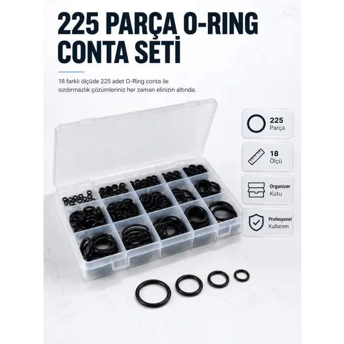 225 PCS O-Ring Conta Seti Profesyonel Tamir, Bakım ve Sızdırmazlık Çözümü