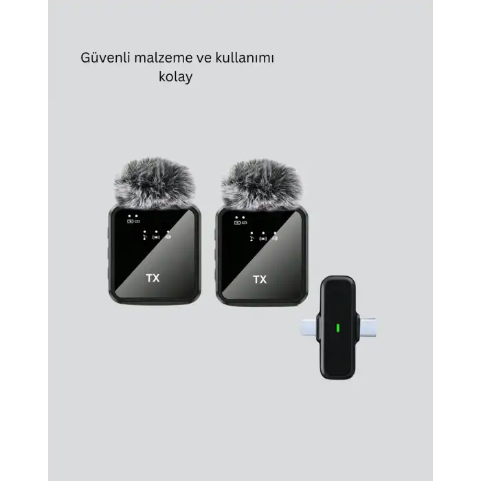 2’li Kablosuz Yaka Mikrofonu Type-C ve Lightning Uyumlu Profesyonel Set