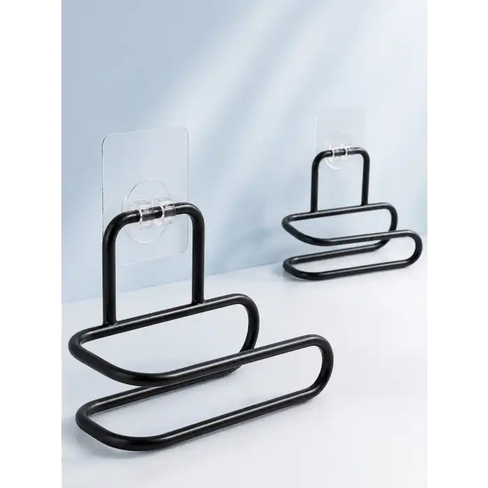 2’li Yapışkanlı Tuvalet Kağıdı Tutucu Siyah Metal Duvar Tipi Rulo Kağıtlık