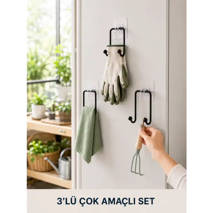 3 Adet Yapışkanlı Askılık Çok Amaçlı Ev Düzenleme Askı Seti