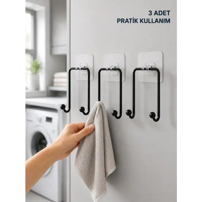 3 Adet Yapışkanlı Duvar Askısı Çok Amaçlı Pratik Askılık Seti