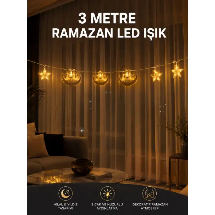3 Metre Ramazan LED Saçak Işık Ev İçi Dekoratif Aydınlatma