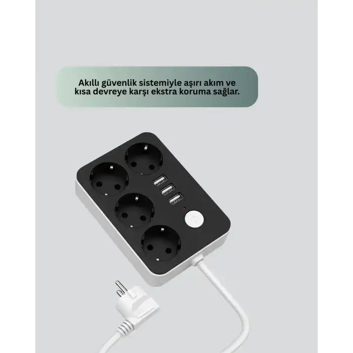 3 USB Çıkışlı 4’lü Akıllı Priz 2500W 2 Metre Kablo