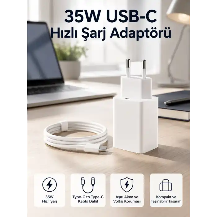 35W USB-C Hızlı Şarj Adaptörü Type-C to C Kablo Seti