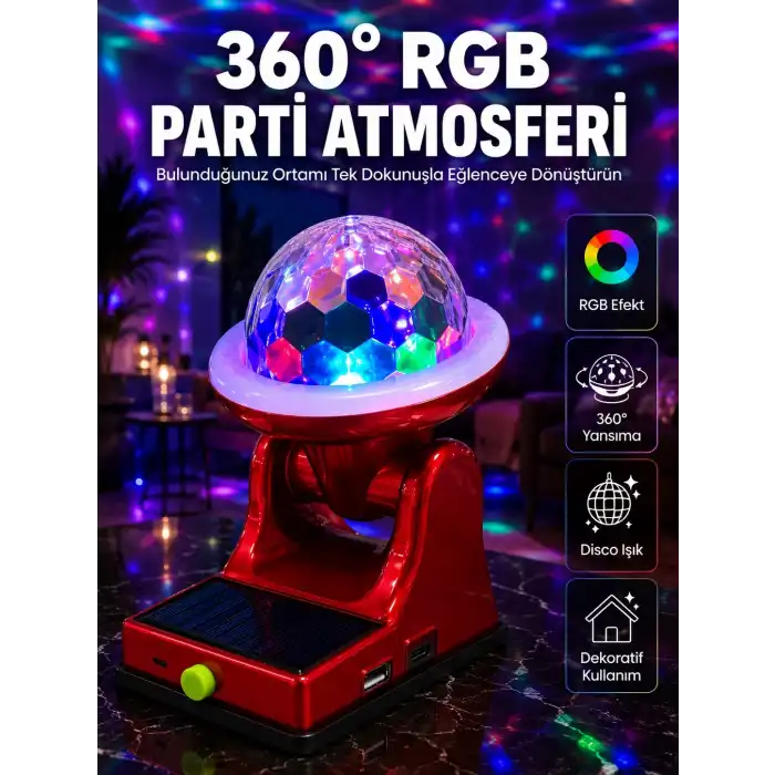 360° RGB LED Disco Işığı Ayarlanabilir Başlıklı Güneş Enerjili Projektör Lamba