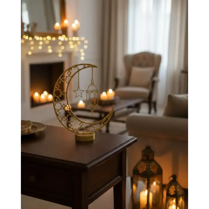 3D Hilal Cami Dekor 20x20 cm Özel Baskı Masa Üstü Süs