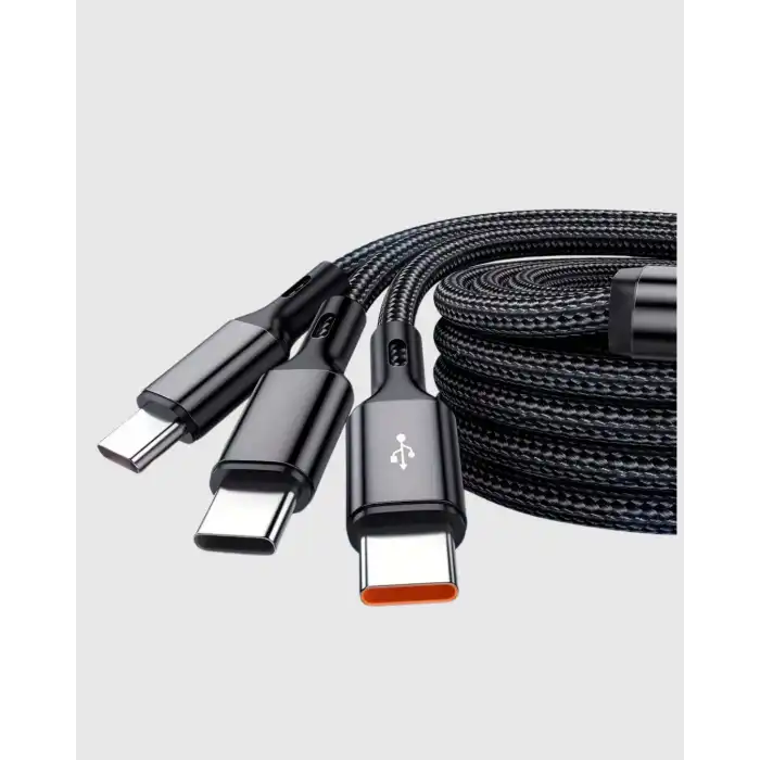 3’ü 1 Arada Şarj Kablosu Type-C iOS Android Uyumlu Hızlı ve Güvenli Şarj