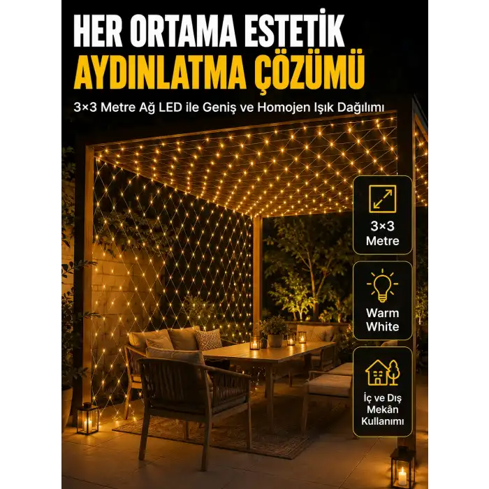 3x3 Metre Ağ LED ile Bahçenize Sıcak ve Şık Aydınlatma