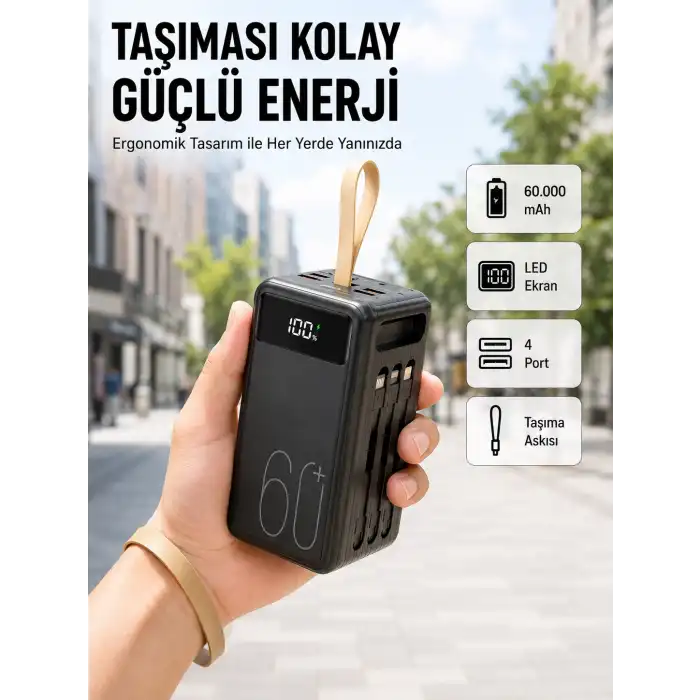 4 Çıkışlı Hızlı Şarj Destekli Powerbank Yeni Nesil