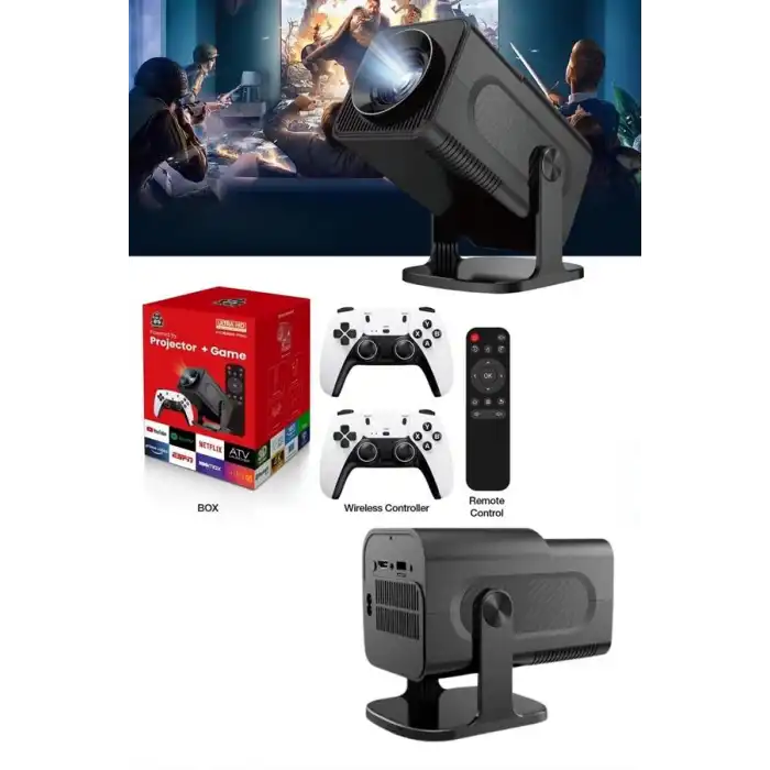 4K Android Smart Wi-fi Çift Kollu Projeksiyon Game Box Kumandalı Taşınabilir Yeni Nesil