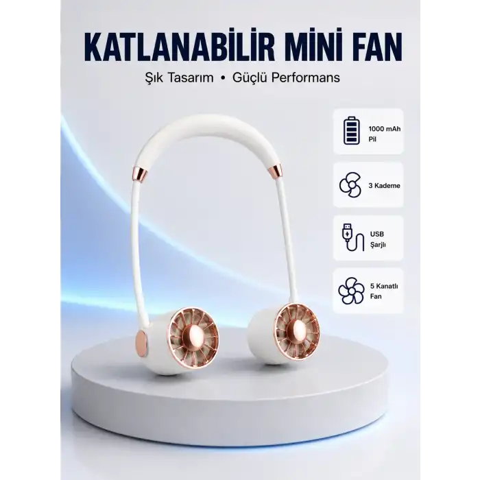 5 Kanatlı Sessiz Mini Fan 3 Vitesli Katlanabilir Asılabilir