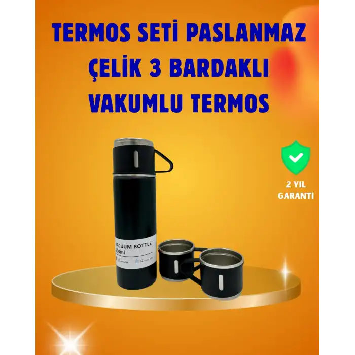 500 ml Isı Korumalı Çelik Termos ve Bardak Seti | Silikon Tabanlı, Şık ve Pratik