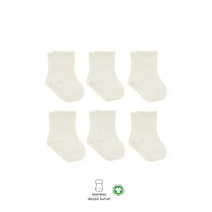 6Lı Basic Penye Soket Çorap 10101 Ekru