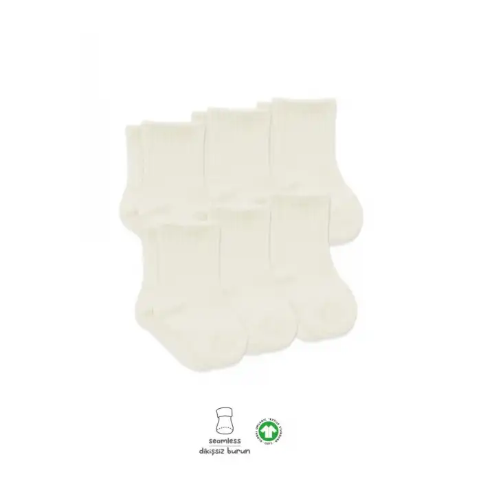 6Lı Basic Penye Soket Çorap 10101 Ekru