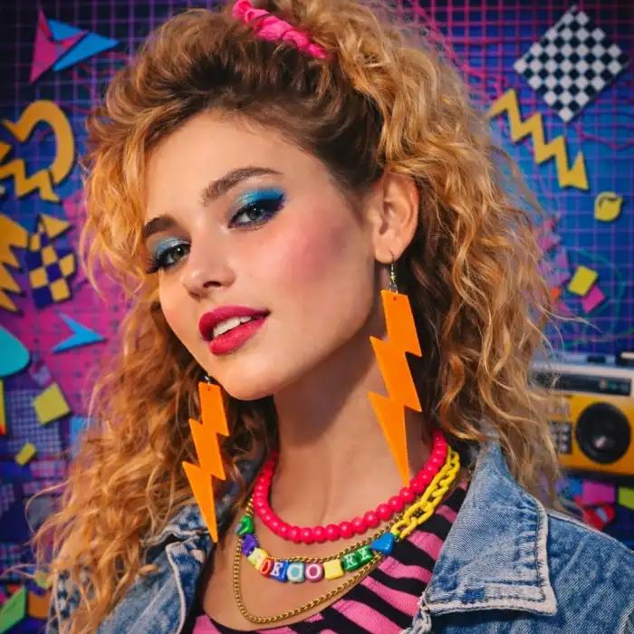 80’ler 9039lar Retro Neon Turuncu Şimşek Küpe 10 Cm