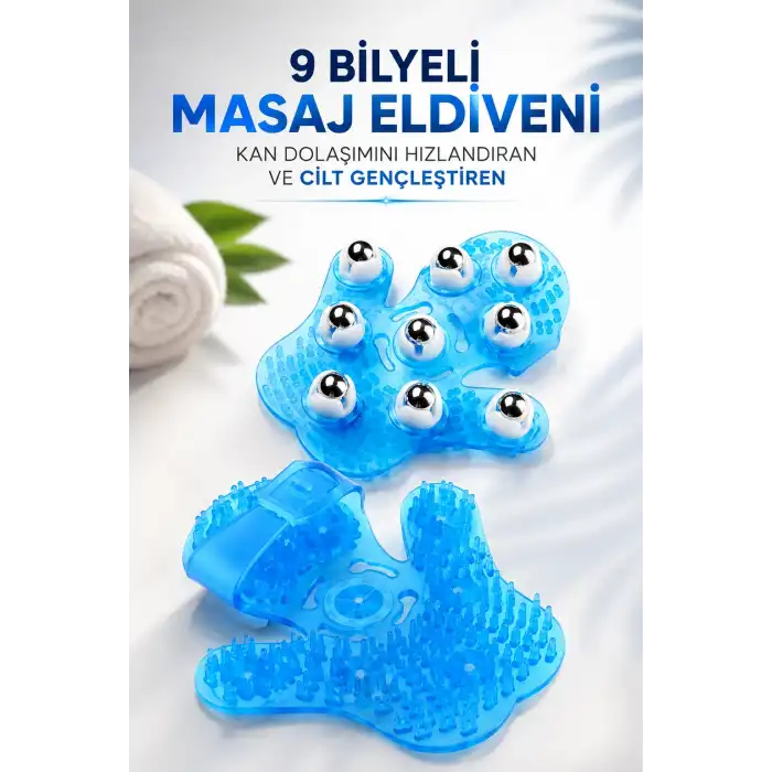 9 BİLYELİ MASAJ ELDİVENİ KAN DOLAŞIMINI HIZLANDIRAN VE CİLT GENÇLEŞTİREN