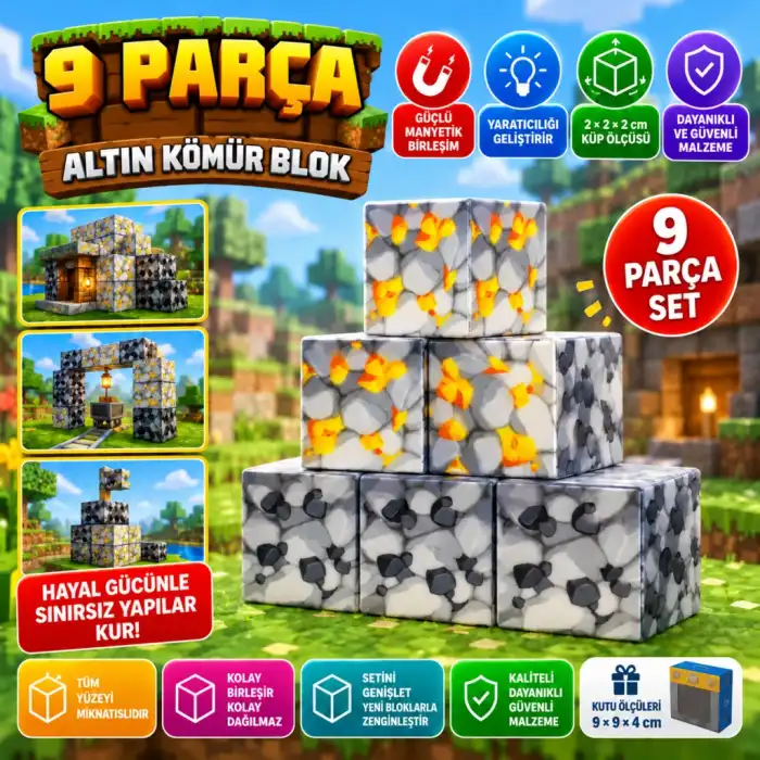 9 Parça Altın Kömür Blok