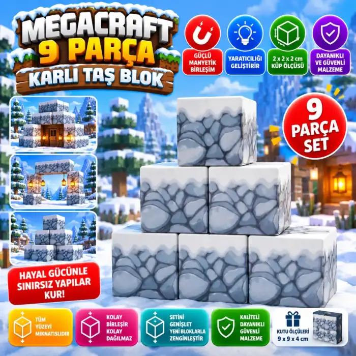9 Parça Karlı Taş Blok