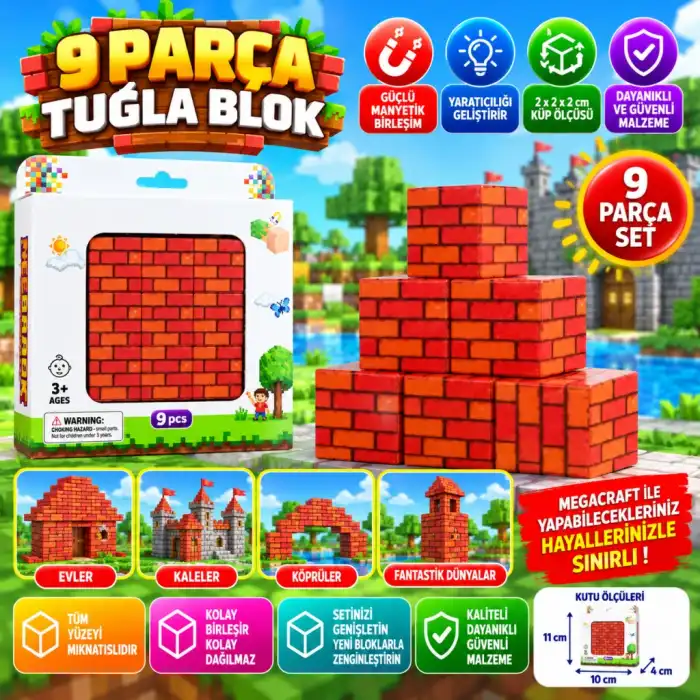 9 Parça Tuğla Blok