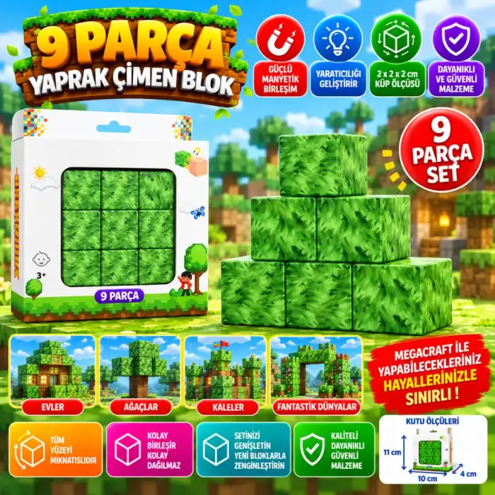 9 Parça Yaprak Çimen Blok