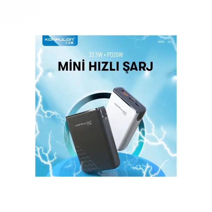 A6Q 22.5w Usb 3.0 Ve 20w Type-c Çıkışlı 10.000 Mah Pd Powerbank - Siyah