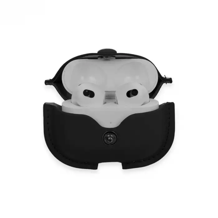 Airpods 3 (3.nesil) Çanta Deri Kılıf - Siyah