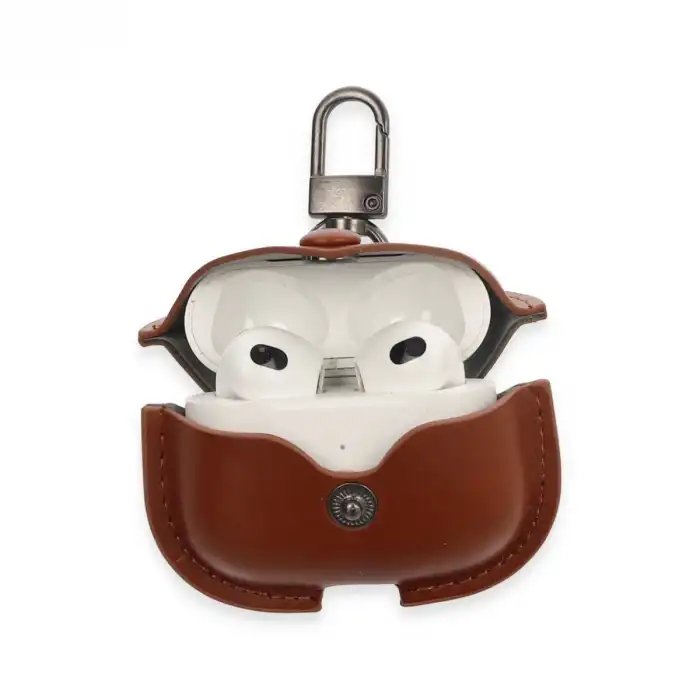 Airpods 3 (3.nesil) Çanta Deri Kılıf - Taba