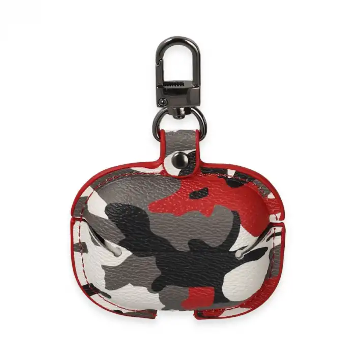 Airpods 3 (3.nesil) Çanta Kamuflaj Deri Kılıf - Kırmızı