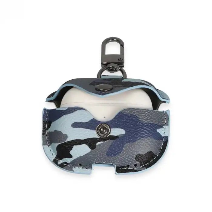 Airpods Pro 2 (2.nesil) Çanta Kamuflaj Deri Kılıf - Mavi