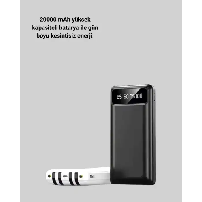 Akıllı LCD Ekranlı 20.000mAh Powerbank PD + USB + Type-C