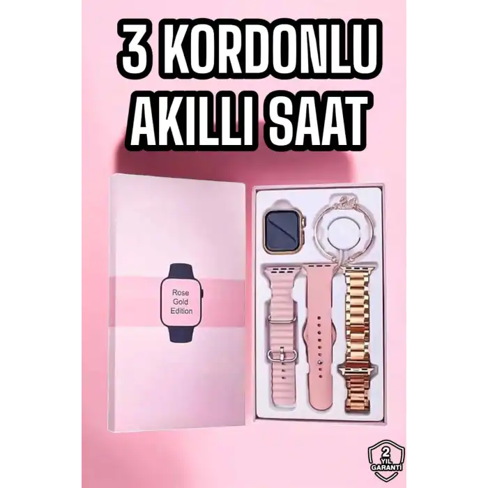 Akıllı Saat Amoled Ekran 3 Kordonlu Aksesuar Hediyeli Sesli Görüşme