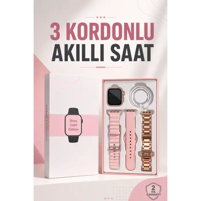 Akıllı Saat Amoled Ekran 3 Kordonlu Aksesuar Hediyeli Sesli Görüşme