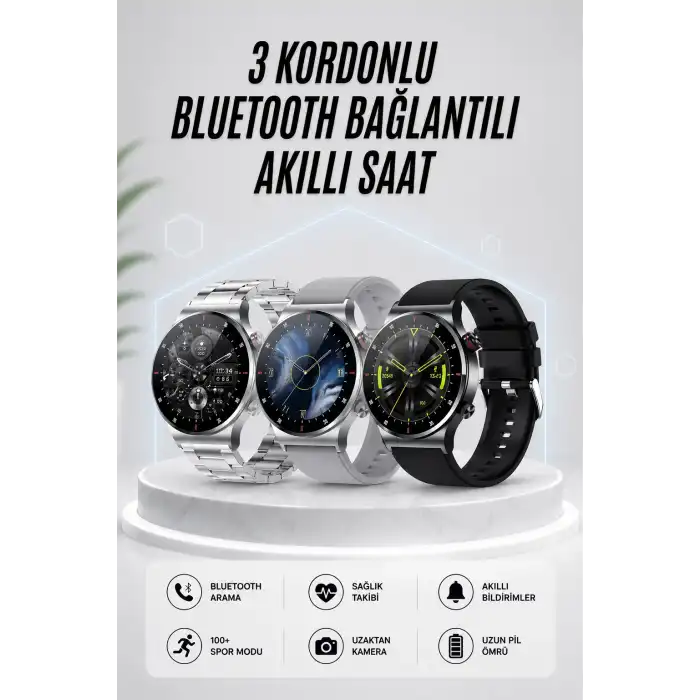 Akıllı Saat Amoled Ekran Bluetooth Bağlantılı Sesli Görüşme Nabız Ölçer